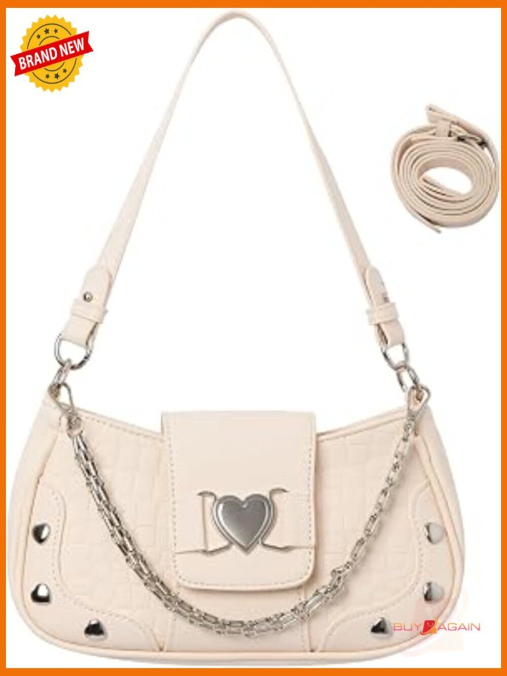Y2K Mini Shoulder Bag Faux Leather Clutch Heart Decorative Clasp Adjustable